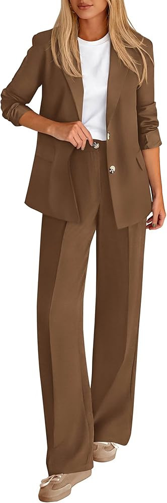 KIRUNDO Womens Suits 2 Piece Set Business Casual Blazer Jacket Wide Leg Dress Pants Suits Profess... | Amazon (US)