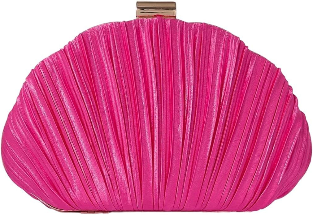 QWINEE Women's Shell Shaped Clutch Purse Ruched Mini Crossbody Bag Elegant Evening Handbag with C... | Amazon (US)