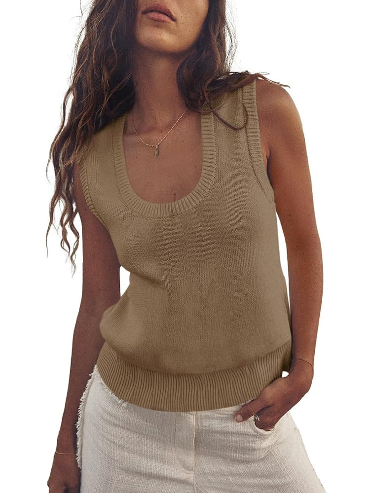 Saodimallsu Womens Summer Sweater Vest Sleeveless Ribbed Knit Tank Tops Going Out Casual Basic Sc... | Amazon (US)
