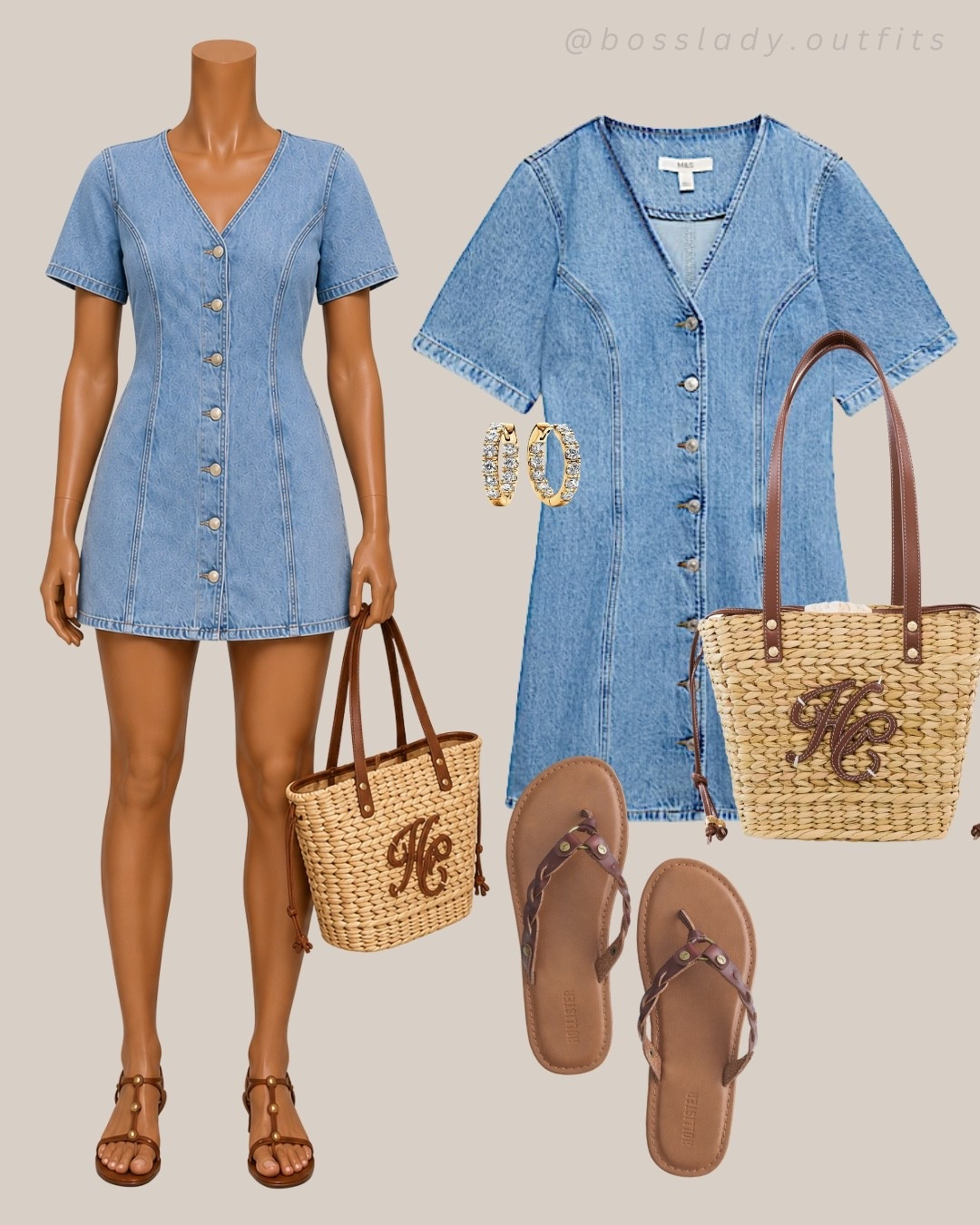 Denim dress outfit you’ll wear on repeat 🤍

This light wash denim mini dress is the perfect blend of casual and chic. Styled with a woven straw tote, brown leather flip flops, gold hoop earrings, and black sunglasses for an effortless summer outfit that’s perfect for vacations, brunch, shopping, and everyday wear.

#LTKbag #LTKshoes #LTKsummer