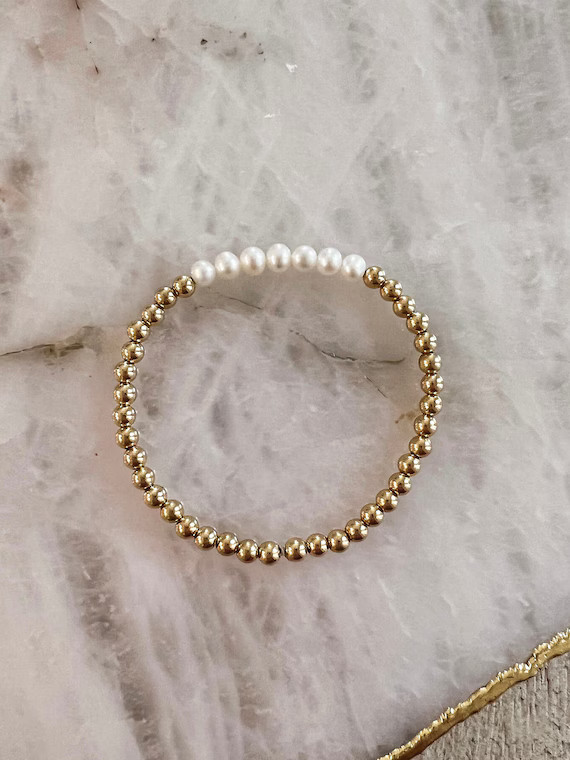 4mm 14k Gold Filled Beaded Bracelet With Fresh Water Pearls  | Etsy | Etsy (US)