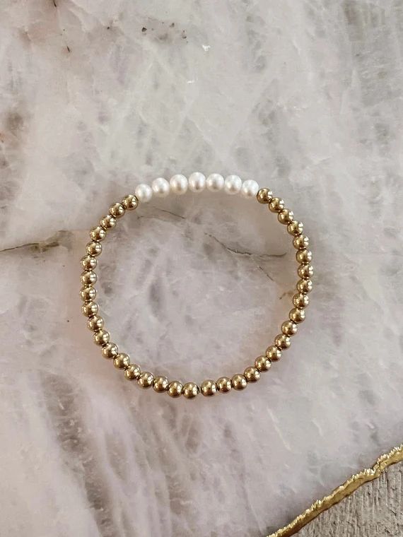 4mm 14k Gold Filled Beaded Bracelet With Fresh Water Pearls  | Etsy | Etsy (US)