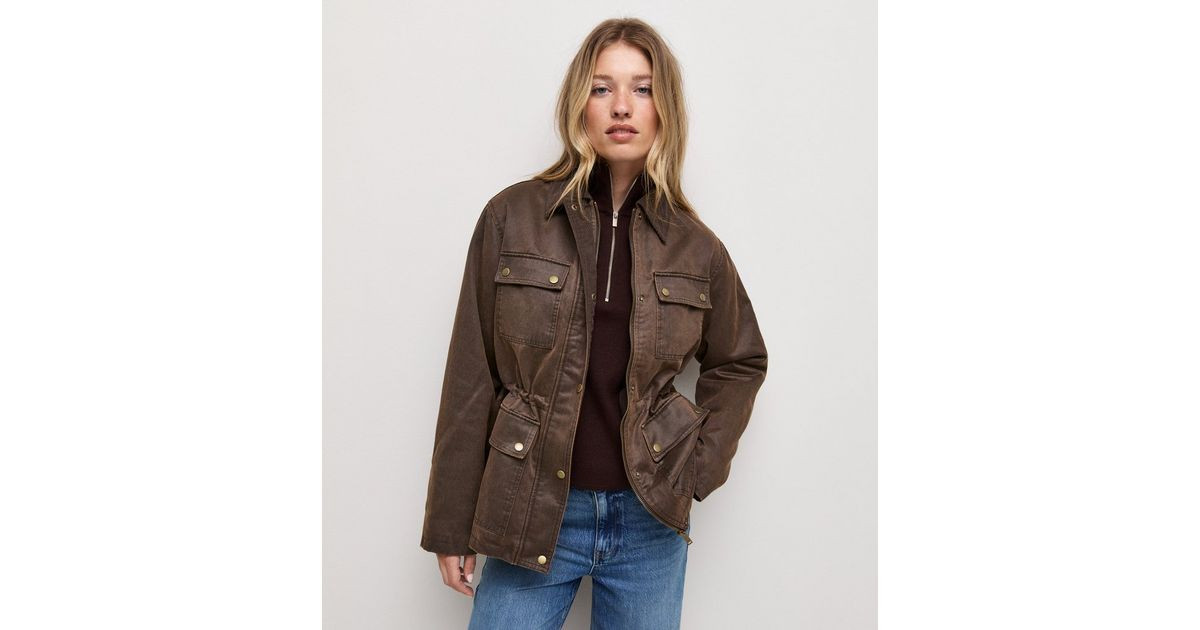 Women's Dark Brown Waxed Flap Pocket Barn Jacket New Look | New Look (UK)