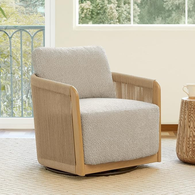 CHITA Braid Swivel Accent Chairs, Modern Comfy Armchair with Transfer-Printed Wood-Like Finish Me... | Amazon (US)