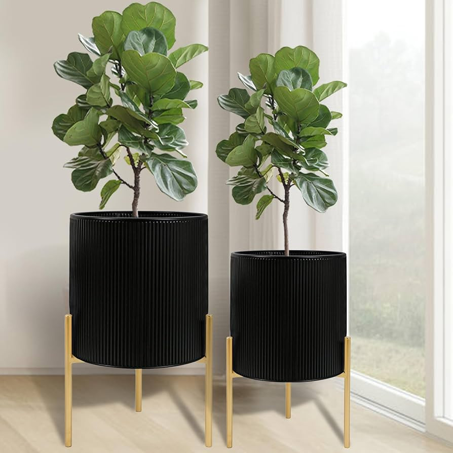 ARNIS Modern Plant Pots, Set of 2 Round Large Planters with Stand, Large Size Metal Pots with Dra... | Amazon (US)