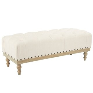 Gracewood Hollow Katiyo Fabric Tufted Bench with Antique Bronze Nailheads (LINEN) | Bed Bath & Beyond