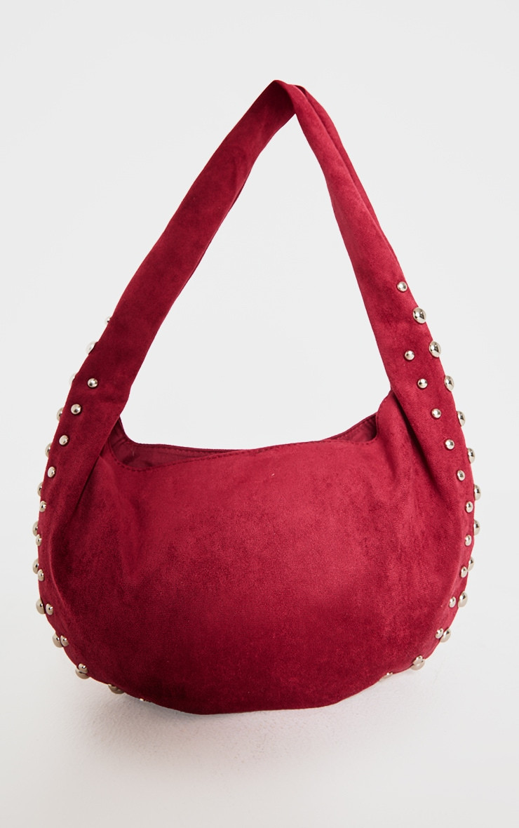 Burgundy Faux Suede Studded Shoulder Bag | PrettyLittleThing US