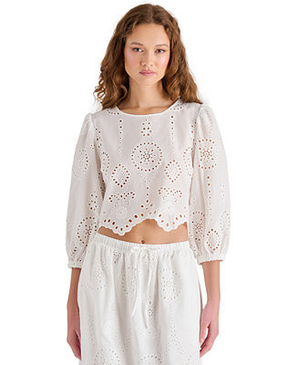 Steve Madden Women's Meera Cotton Crewneck Eyelet Top - Macy's | Macy's