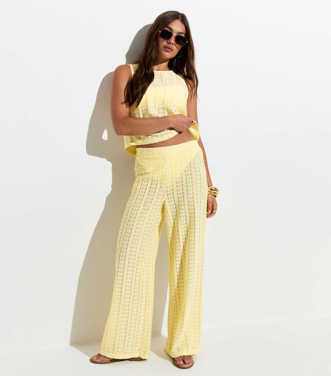 Light Yellow Lace Tie Back Beach Sleeveless Top | New Look | New Look (UK)