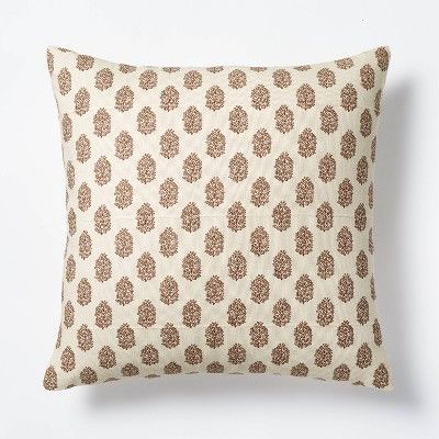 Floral Block Printed Square Throw Pillow Cream/Mahogany - Threshold&#8482; designed with Studio M... | Target