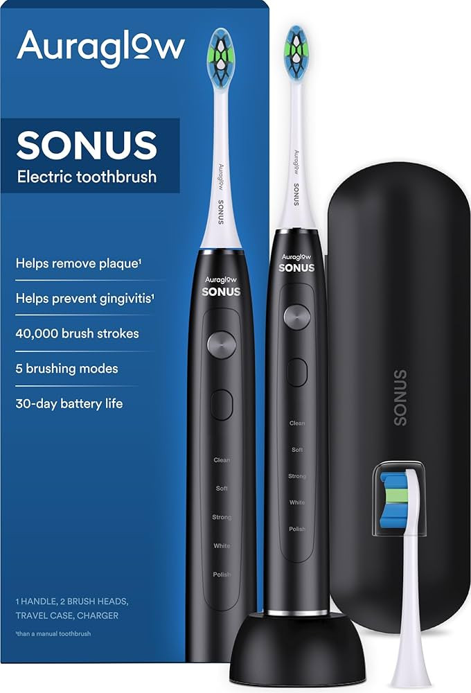 AURAGLOW Sonic Electric Toothbrush for Adults – Rechargeable, 40,000 VPM, 5 Modes, Removes 10x ... | Amazon (US)