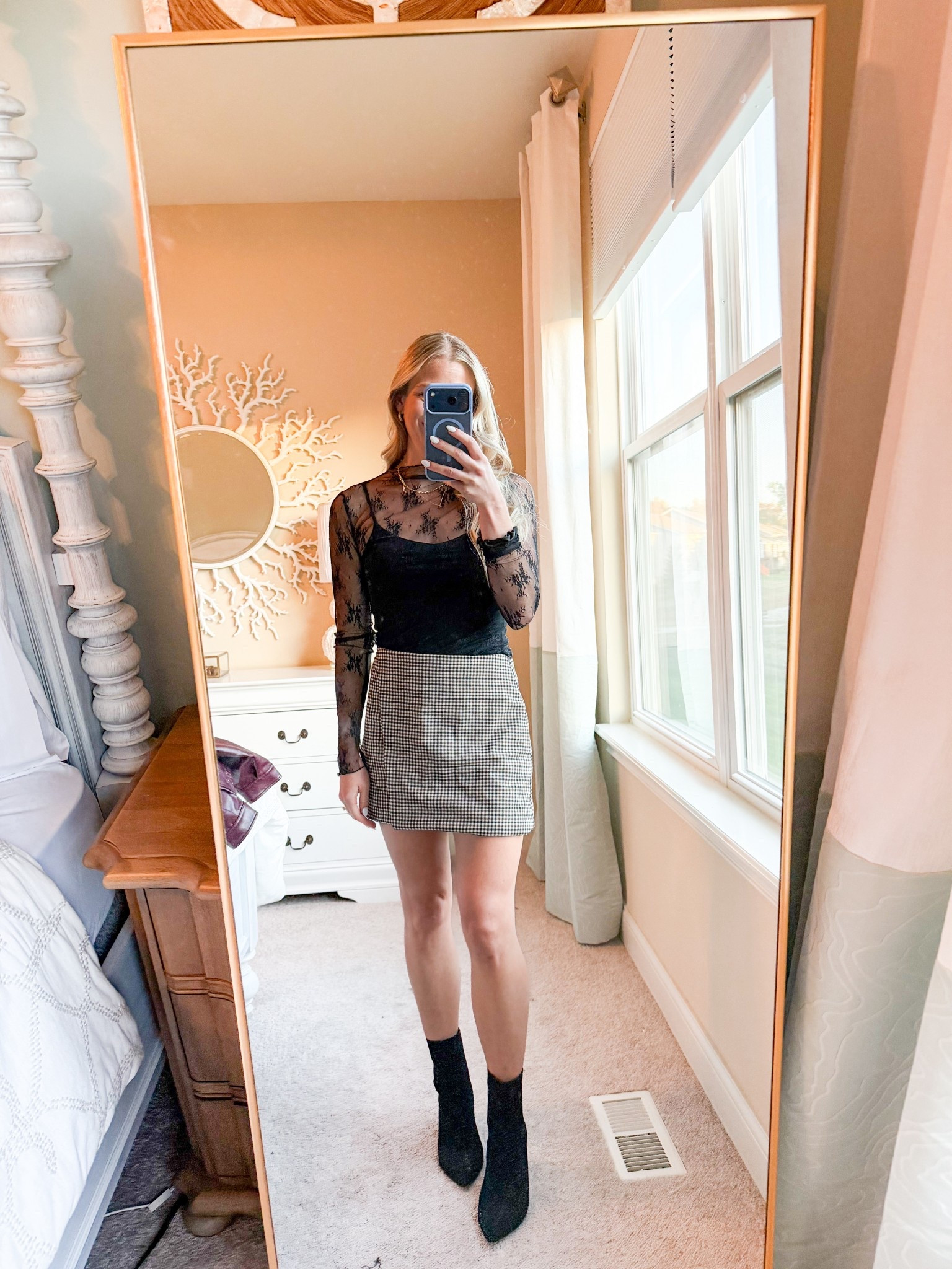 Fall date night look 🍂✨
Loving this mix of textures for fall — the black and brown plaid skort (XS, TTS) pairs perfectly with this lace top (XS, TTS) for a flirty but classic vibe. Styled it with black booties to pull it all together.

Such a cute option for dinner, drinks, or any fall night out! 💕

fall date night outfit. fall outfit inspo. plaid skort outfit. lace top outfit. fall style ideas. fall fashion finds. affordable fall outfit. fall outfit aesthetic. fall boots. neutral fall outfitting. Fall boots. Fall booties. Black booties 

#LTKShoeCrush #LTKStyleTip #LTKFindsUnder50