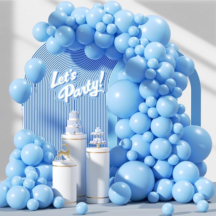 120pcs Light Blue Balloon Arch Kit, 18 12 10 5 inch Pastel Baby Blue Latex Balloons Different Siz... | Amazon (US)
