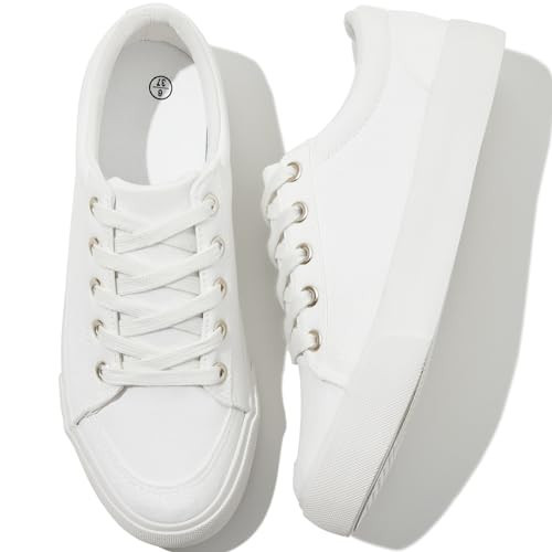 Witwatia Canvas Sneakers for Women Low Top Canvas Shoes Ladies Lace-Up Fashion Sneakers White Tennis Shoes Comfort Casual Walking Shoes for Girls, US9.5 | Amazon (US)
