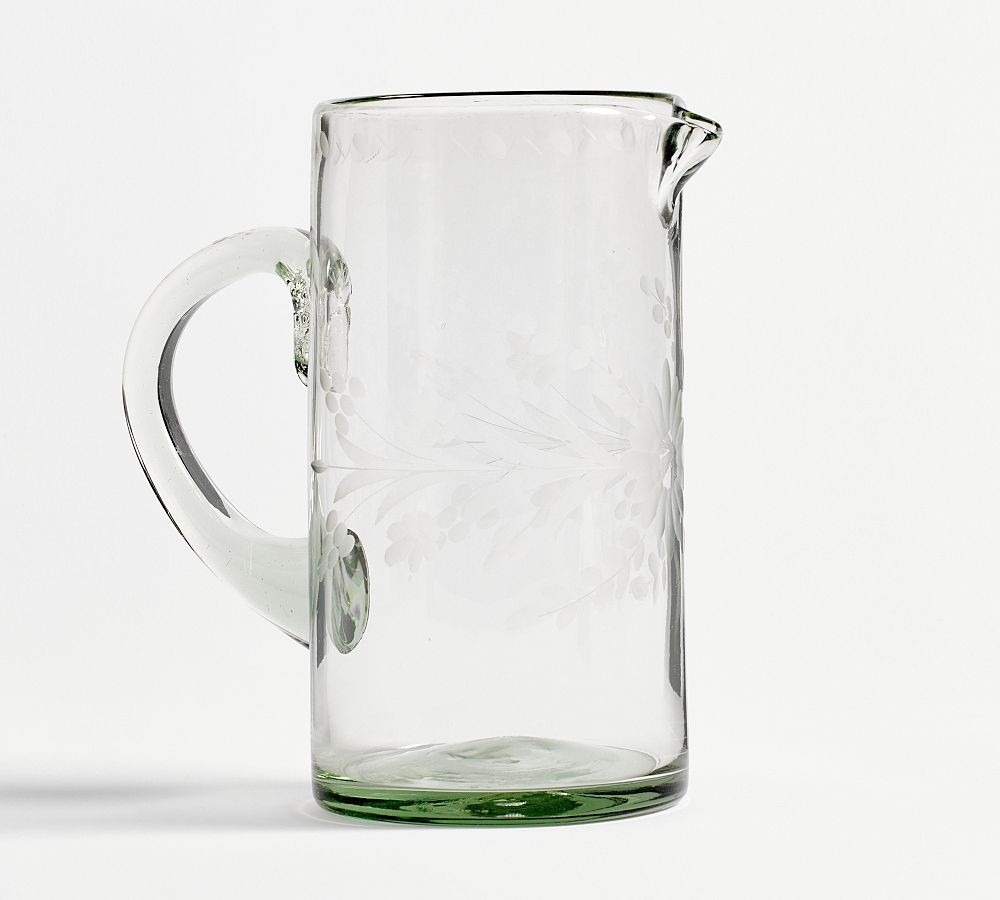 Etched Floral Recycled Glass Pitcher | Pottery Barn (US)