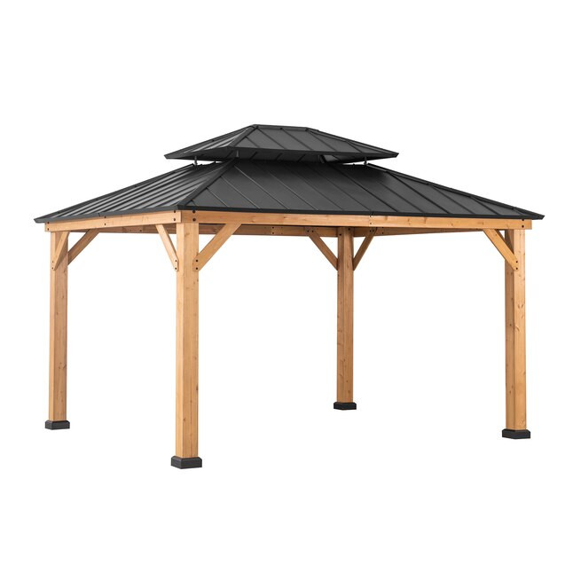 Sunjoy 11-ft x 13-ft Rectangle Matte Black Wood Steel Roof Gazebo | Lowe's