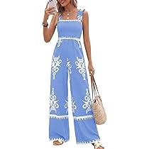 PRETTYGARDEN Womens Jumpsuit Casual One Piece Boho Summer Outfits Shirred Strap Wide Leg Long Pan... | Amazon (US)