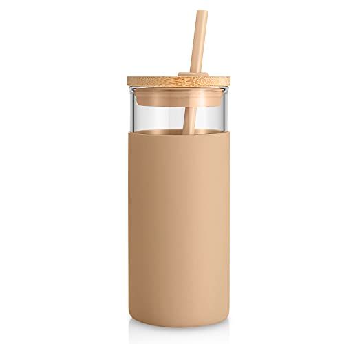 tronco 20 oz Glass Tumbler Glass Water Bottle Straw Silicone Protective Sleeve Bamboo Lid - BPA F... | Amazon (US)