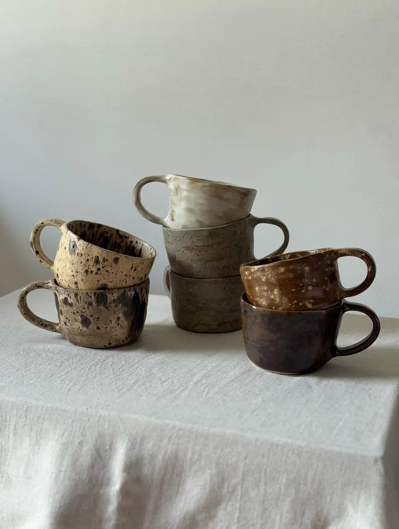 Handmade Ceramic large Coffee Mugs: Rustic Earthy Glaze,  minimal pottery Cappuccino Neutral Cup | Etsy (Global)