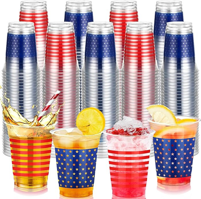 Pickmesh 100 Pcs 12oz 250 Anniversary Patriotic Cups Plastic Memorial Day Cups Bulk 4th of July C... | Amazon (US)