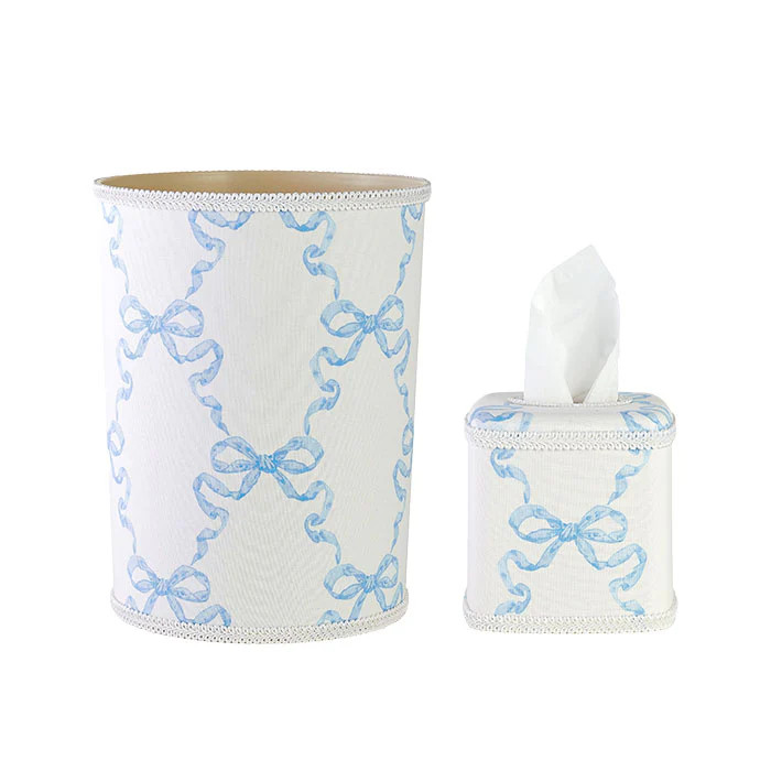 Margot Bow Wastebasket & Tissue Holder Set in Blue | Caitlin Wilson Design