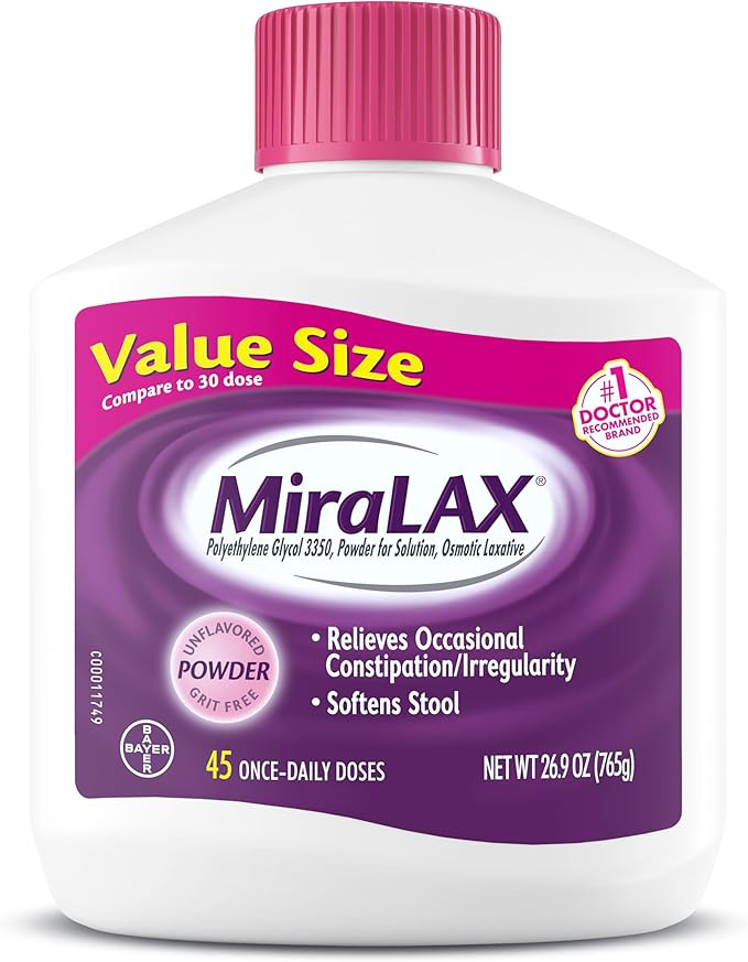 MiraLAX Laxative Powder, Gentle Constipation Relief for Adults, Stool Softener with PEG 3350, Non... | Amazon (US)