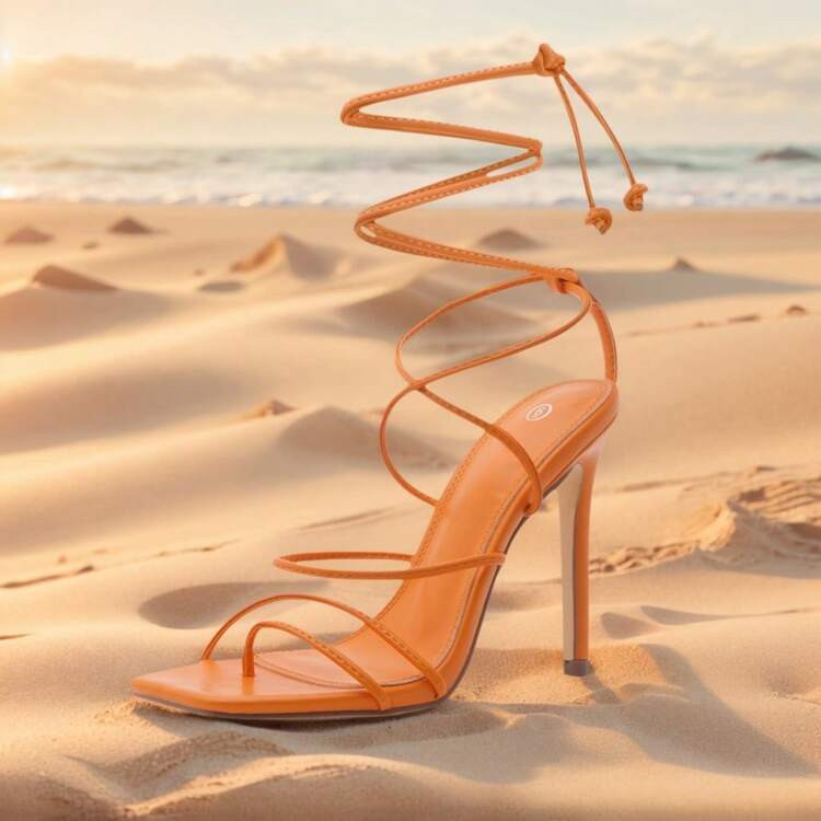 H-Finely Women's Lace-Up Heels, Square Open Toe Ankle Wrap Tie-Up Heeled Sandals, 4-Inch Stiletto Strappy Dress Sandals For Party, Wedding, And Prom | SHEIN