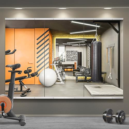 TRAHOME Home Gym Mirror for Wall,48x24x3PCS Full Length,Glass Frameless Body Large Mirror for Home Gym,Workout,Bedroom,Garage(Silver) | Amazon (US)