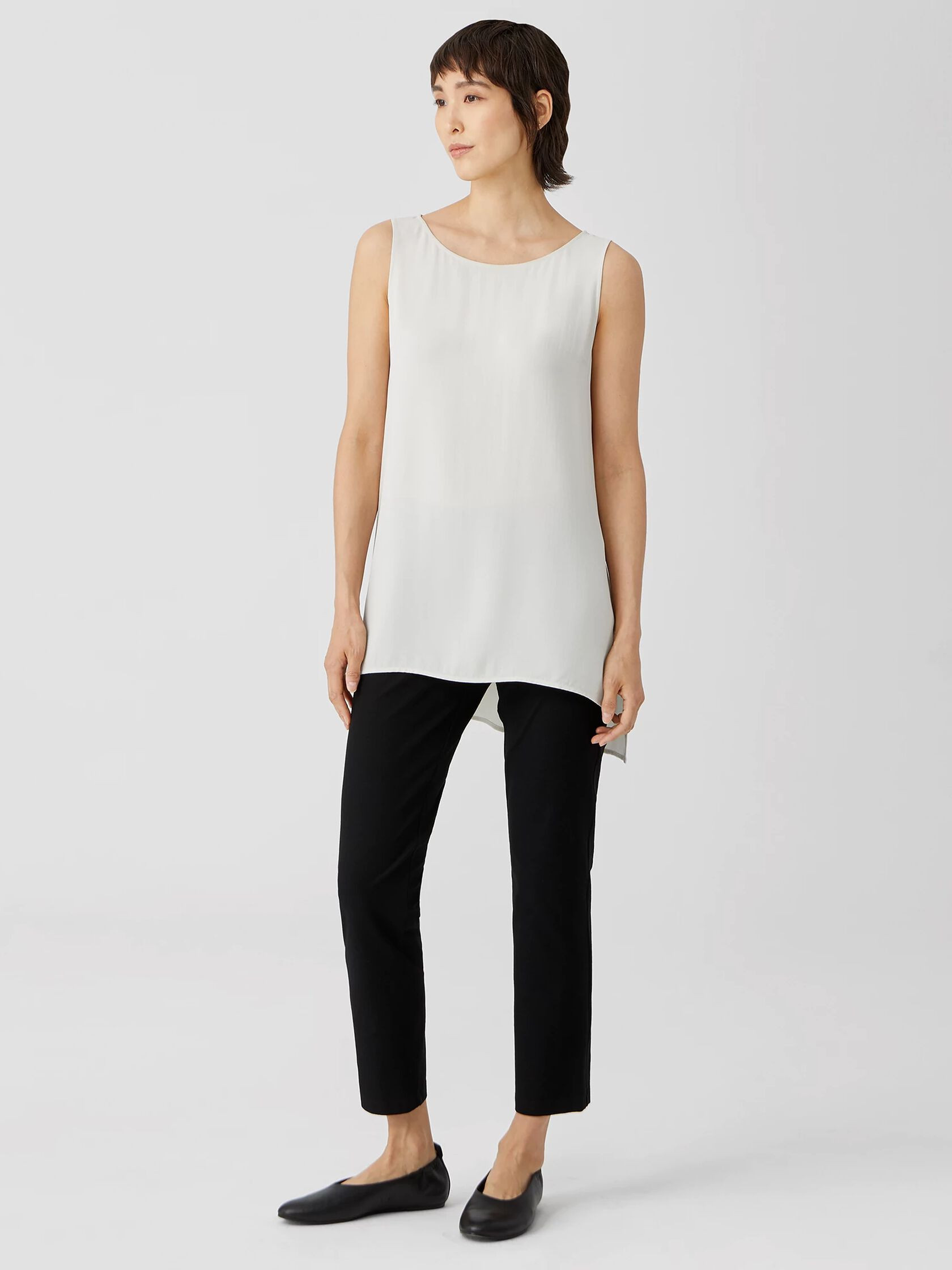 Silk Georgette Crepe Bateau Neck Tank | Eileen Fisher