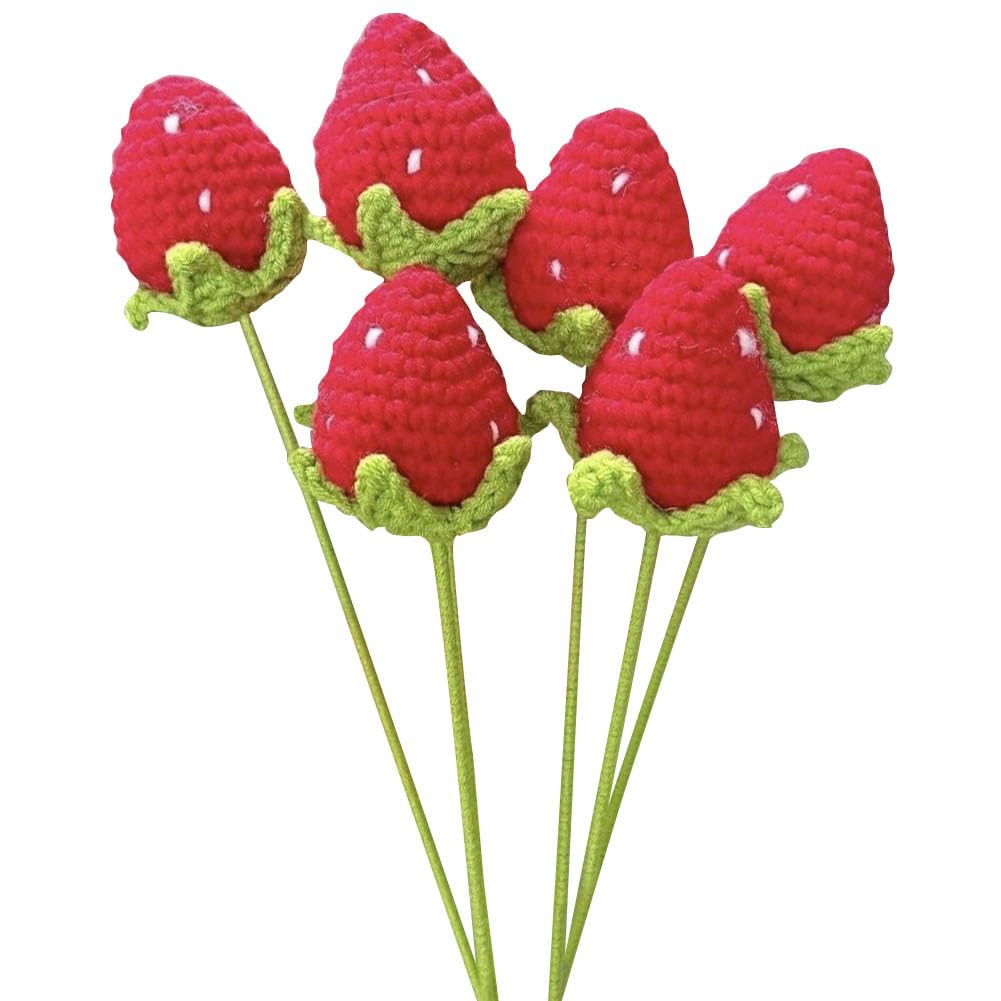 JOONOR 6 Pieces Completed Crochet Flowers Bouquet Hand-Knitted Strawberry with Bouquet Package Ba... | Amazon (US)