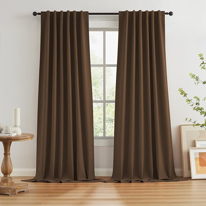KEQIAOSUOCAI Brown Linen Textured Blackout Curtains 108 Inches Long for Living Room, 100% Light B... | Amazon (US)