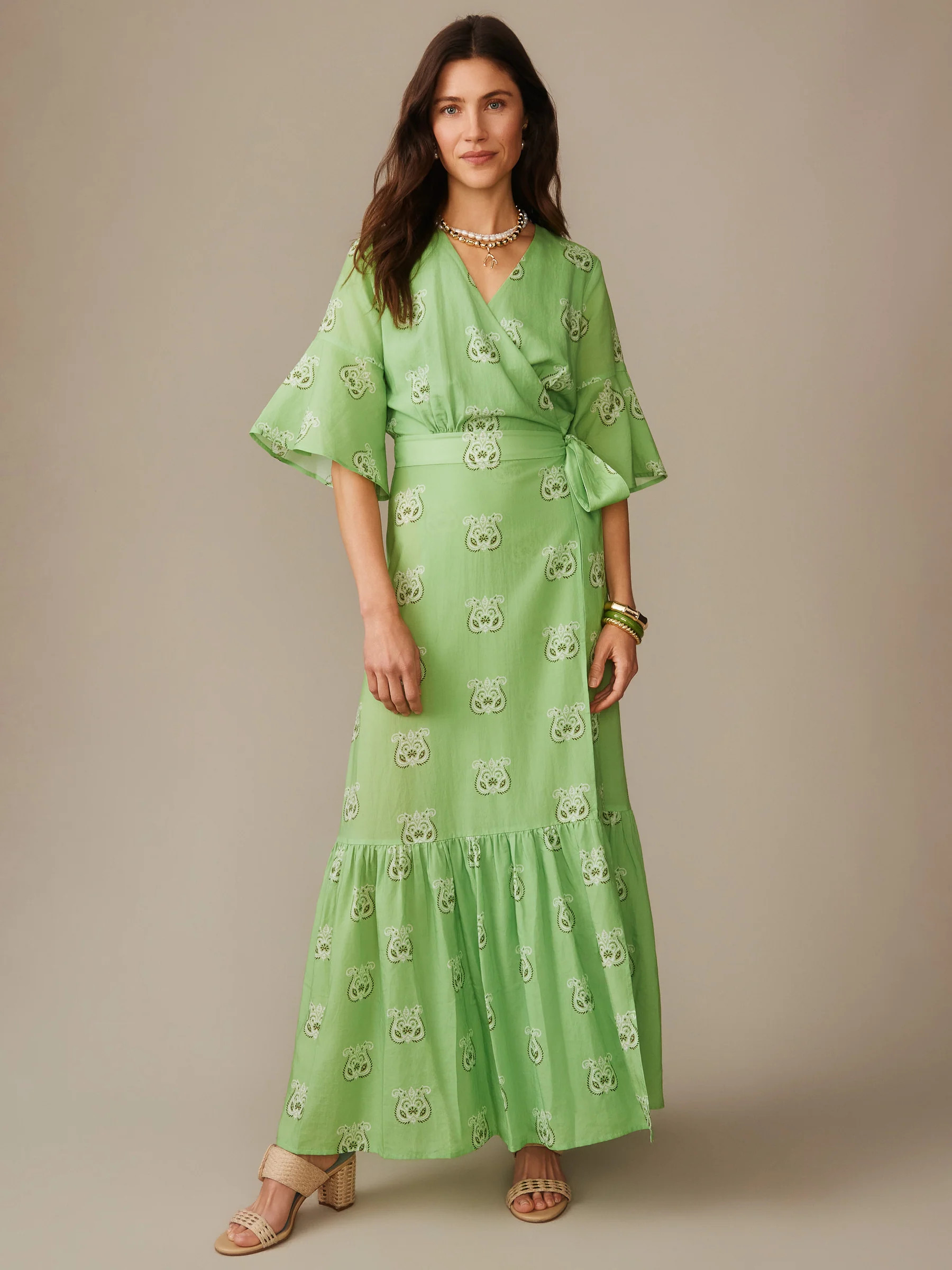 Green/White Siesta Emily Wrap Dress | Women's Dresses | J.McLaughlin | J.McLaughlin