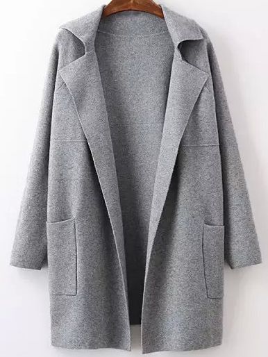 Grey Lapel Long Sleeve Pockets Sweater Coat | SHEIN