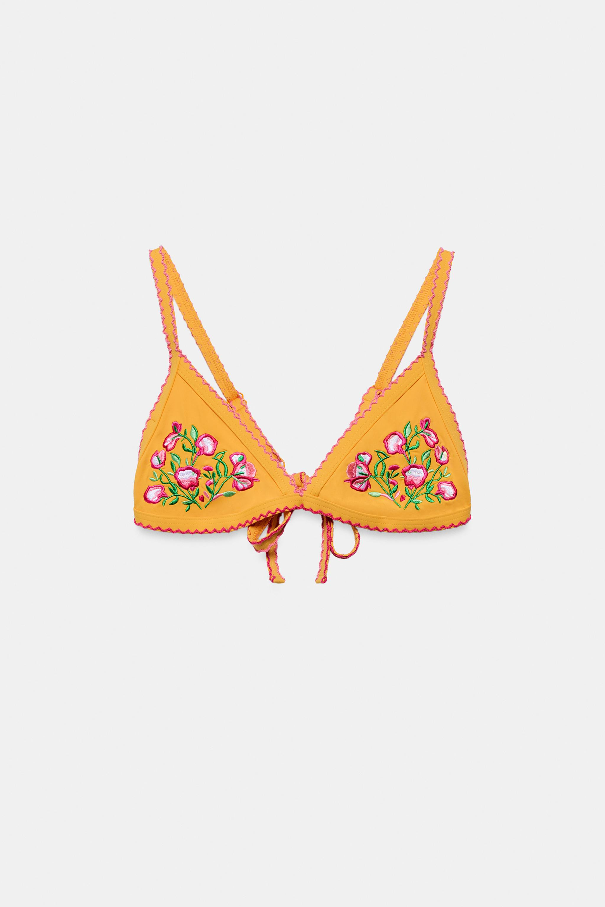 FLORAL EMBROIDERED BIKINI TOP | Zara UK