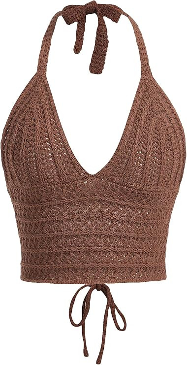 SOLY HUX Womens Crochet Halter Crop Tops Summer Sexy Knitted V Neck Sleeveless Camisole Y2K Top | Amazon (US)