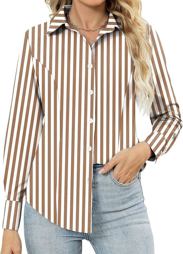 Rapbin Button Down Shirts for Women Long Sleeve Wrinkle Free Dress Shirts Casual Collared Blouses... | Amazon (US)