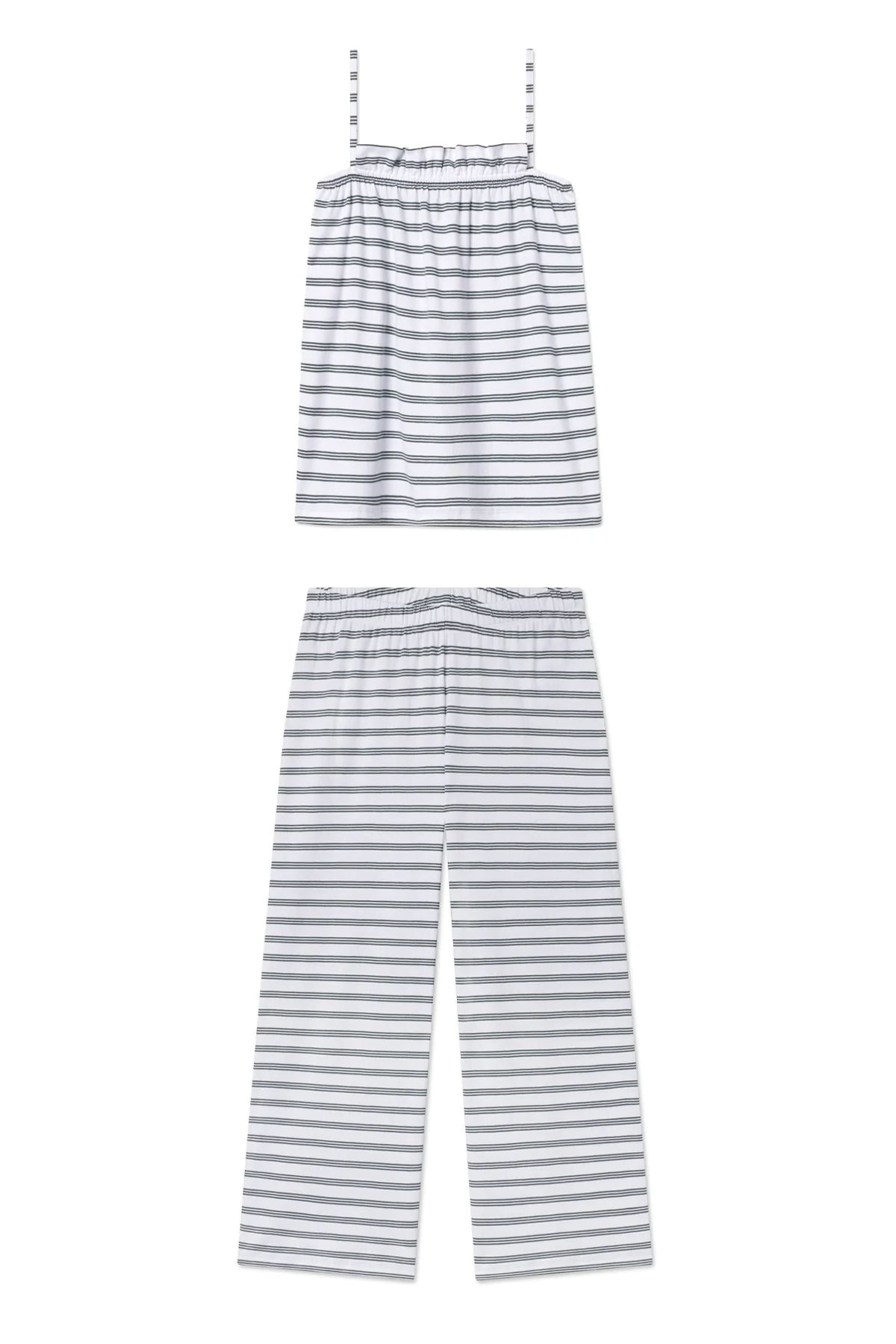Pima Ruffle Pants Set in Conifer Stripe | Lake Pajamas