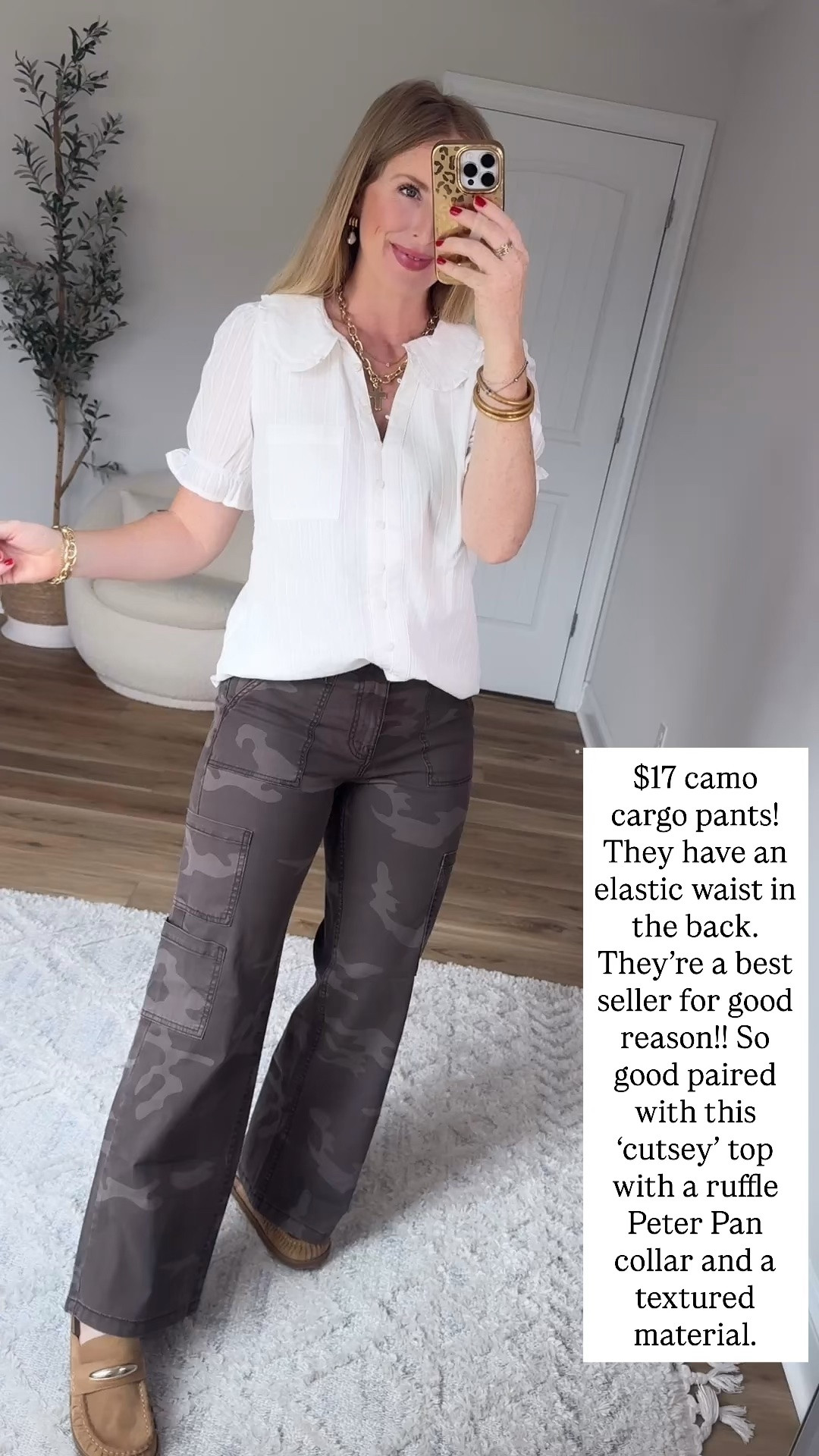 Walmart style, Walmart try on, camo pants, Peter Pan collar top

#LTKootd