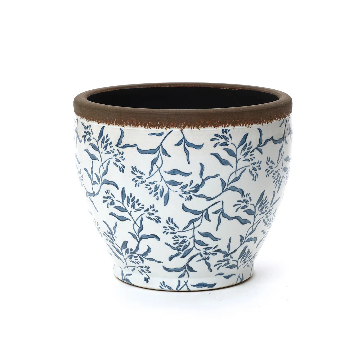 12.2'' Dia Blue and White Round Planter Pot with Floral Pattern, Large Ceramic Pot with Drainage | Wayfair North America