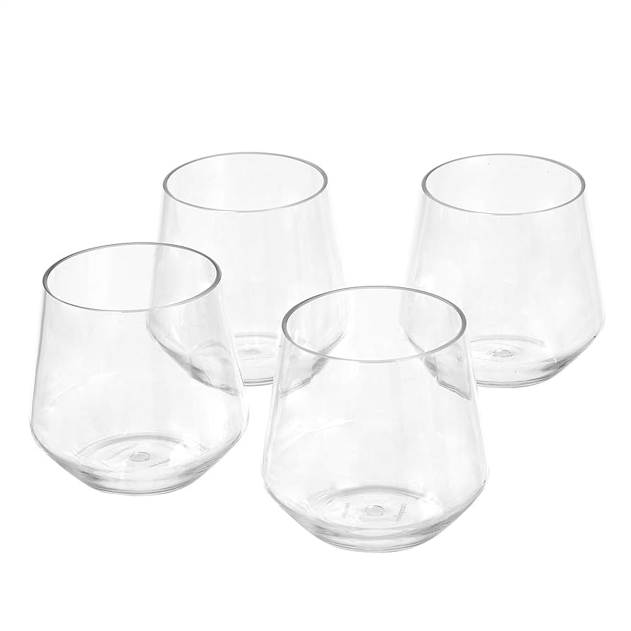 Amazon Basics Tritan Glasses, Dishwasher Safe, BPA-Free Plastic, Stemless Wine, Shatterproof, 14-... | Amazon (US)