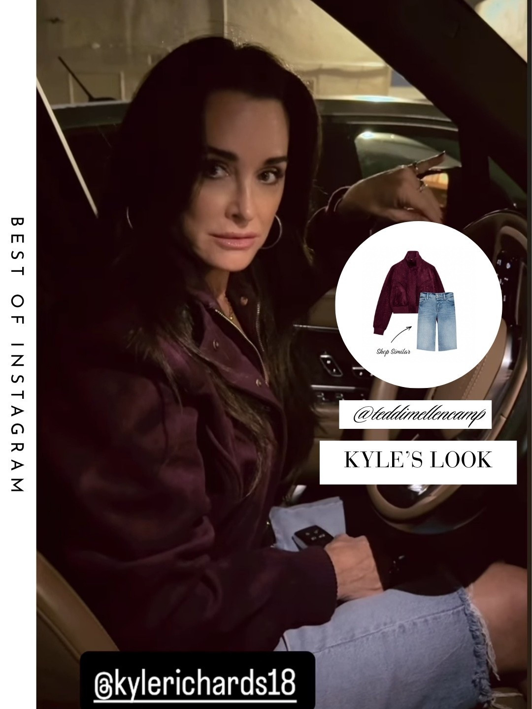 Kyle Richard’s Burgundy Bomber Jacket 📸 = @kylerichards18 & @teddimellencamp