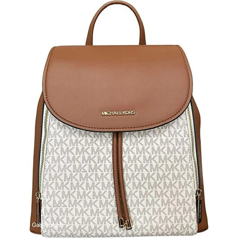 Michael Kors Phoebe Medium Vanilla Signature PVC Leather Flap Backpack Bookbag | Walmart (US)
