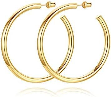 14K Gold Plated Hoop Earrings for Women Chunky Hoop Earrings for Women Thick Lightweight Earrings... | Amazon (US)