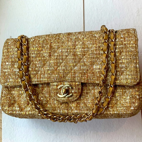 Vintage 🤎 CHANEL RARE Metallic Gold Silver Tweed Quilted 2.55 Double Flap Bag | Poshmark