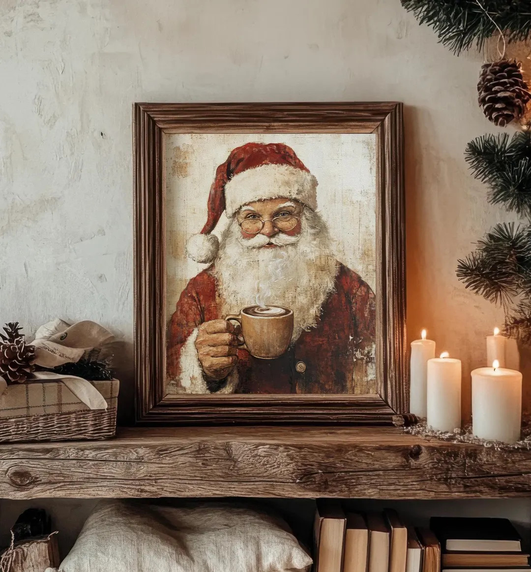 Santa Claus Coffee Print Nostalgic Cottage Christmas Decor PRINTABLE No. 740 - Etsy | Etsy (US)