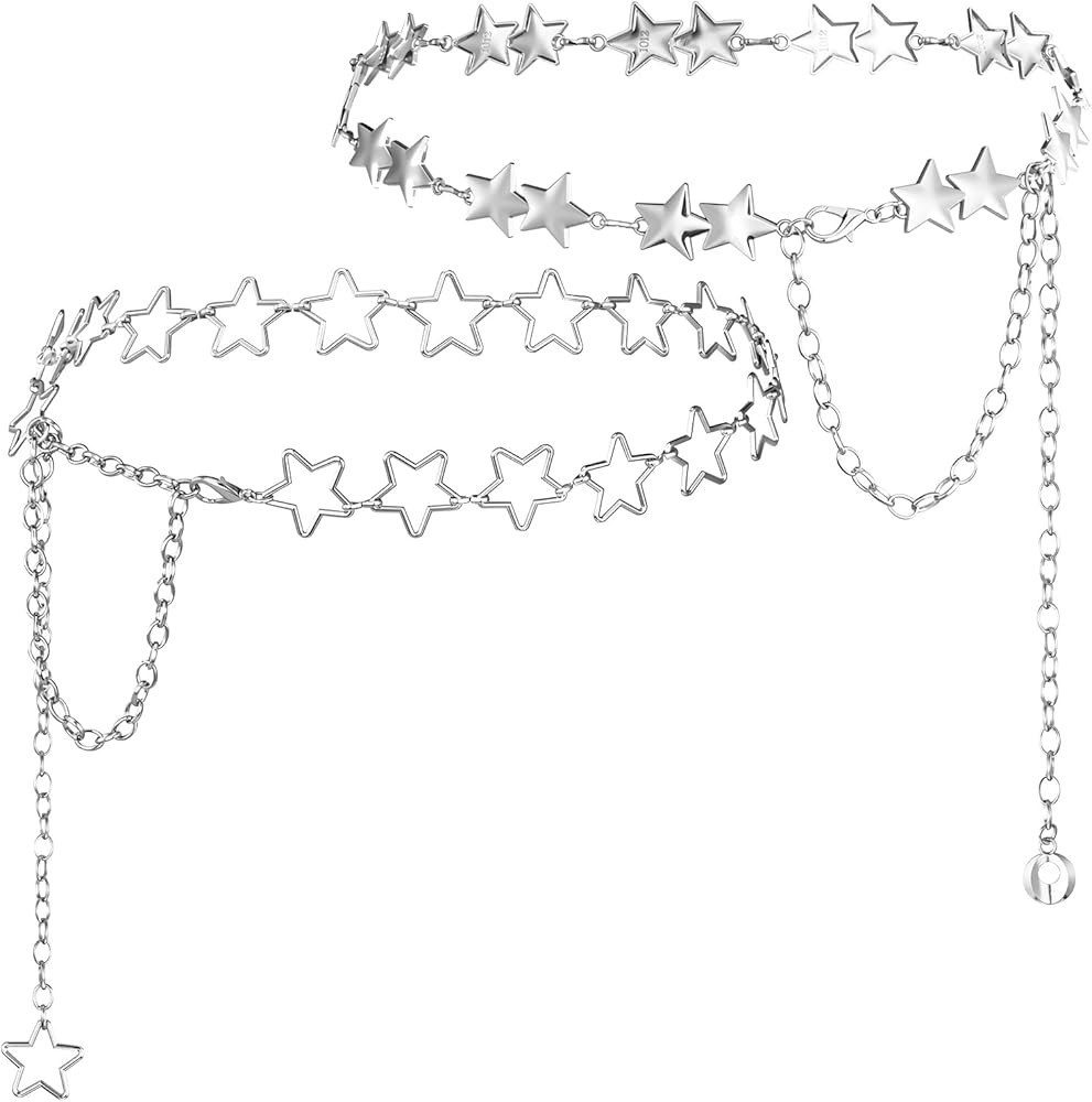2 Pcs Star Chain Belt for Women, Adjustable Y2K Metal Waist Belt - Punk Body Belt for Dresses, Je... | Amazon (US)