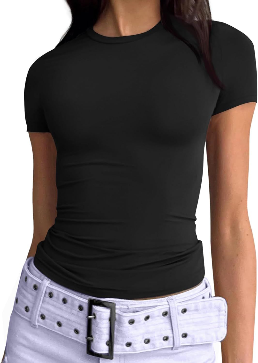 Trendy Queen Womens Basic T-Shirts Scoop Neck Short Sleeve Crop Tops Cute Summer Tops Slim Fit Te... | Amazon (US)