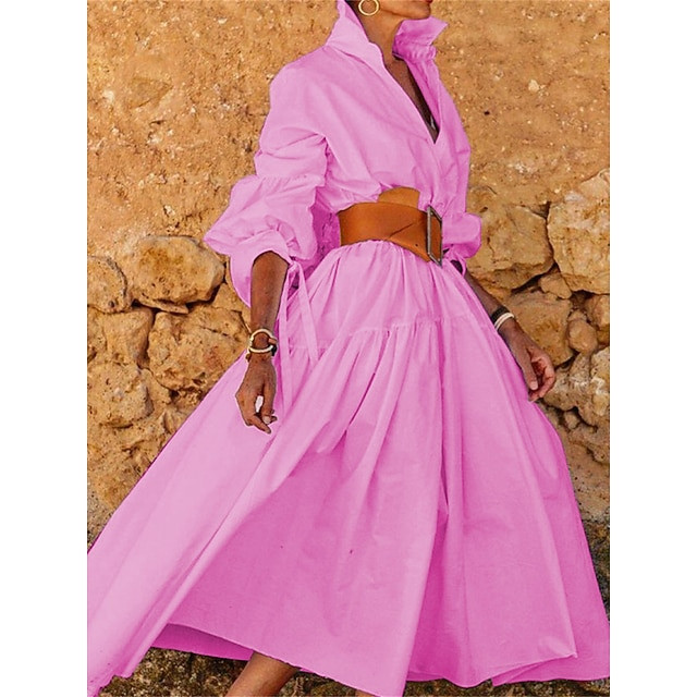 Femme Robe longue maxi Robe chemise Robe casual Robe Évasée Polyester Extérieur du quotidien C... | Ador US