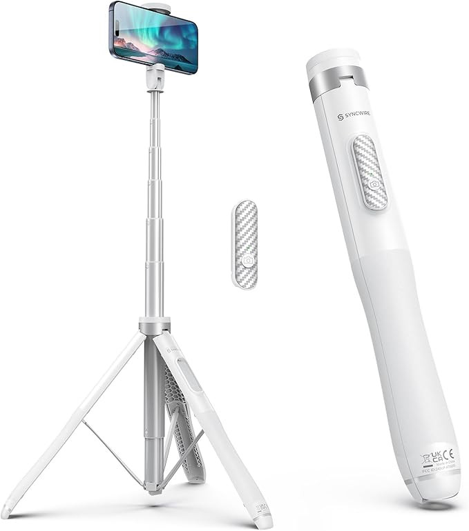 SYNCWIRE 53.5" White Phone Tripod for iPhone, Selfie Stick Tripod with Bluetooth Remote, All-in-O... | Amazon (US)