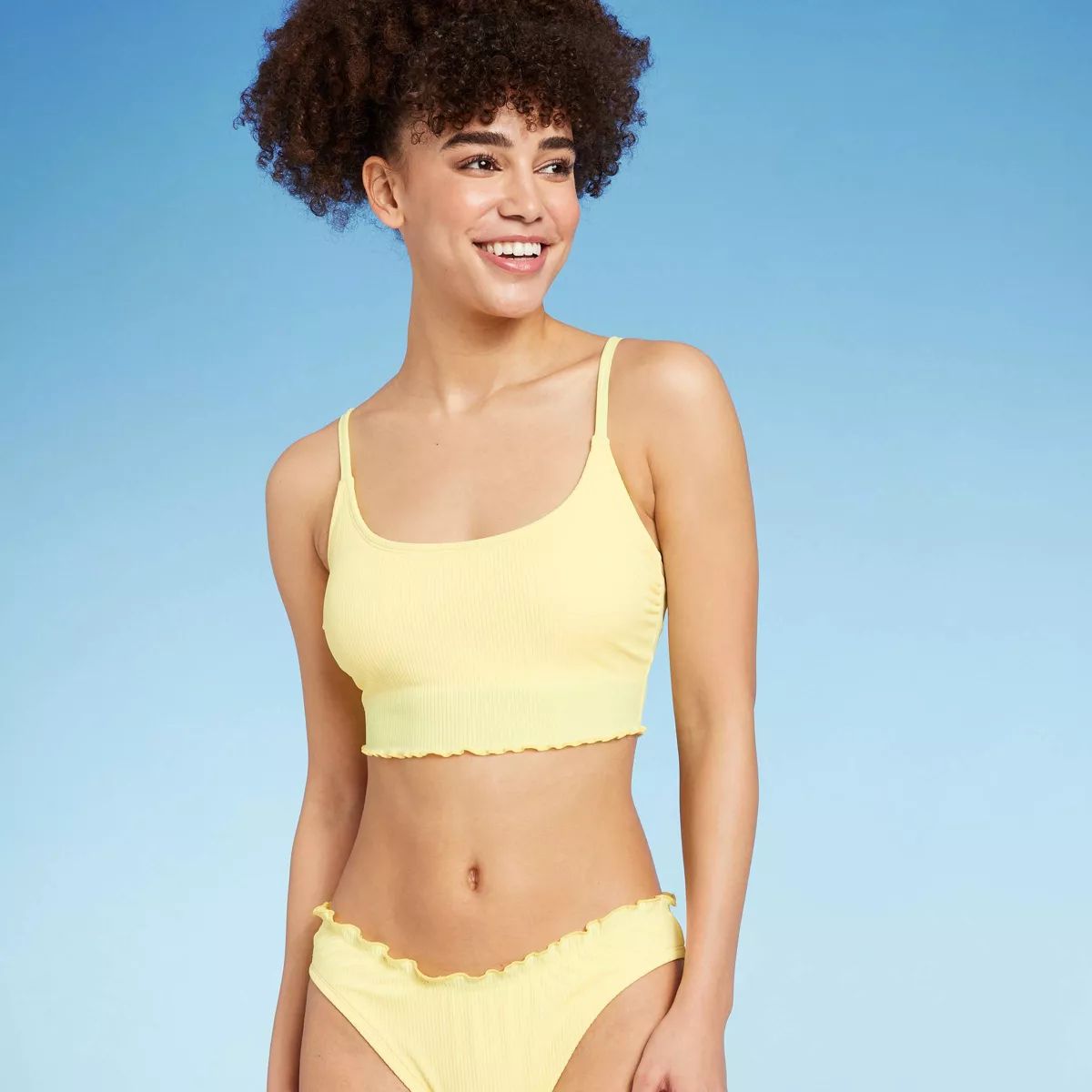 Women's Ribbed Lettuce Edge Longline Bikini Top - Wild Fable™ Yellow | Target